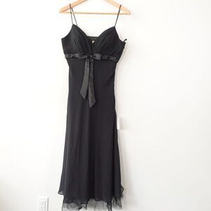 Cocktail Slip Dress Small Black Bow Flowy Strappy Whimsigoth fairy LANDMARK‎ Vtg